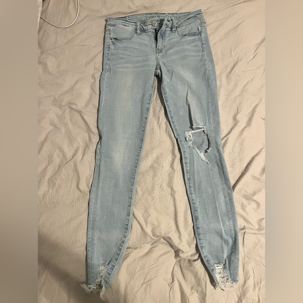 American Eagle Outfitters Light Blue Ripped Skinny Jeans